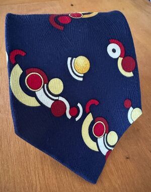 Gianni Versace Silk Necktie Navy Geometric Print Made in Italy 1990s